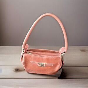 Rina Rich Shoulder Handbag Zip Leather Purse Heart Charm Pink Silver Hardware